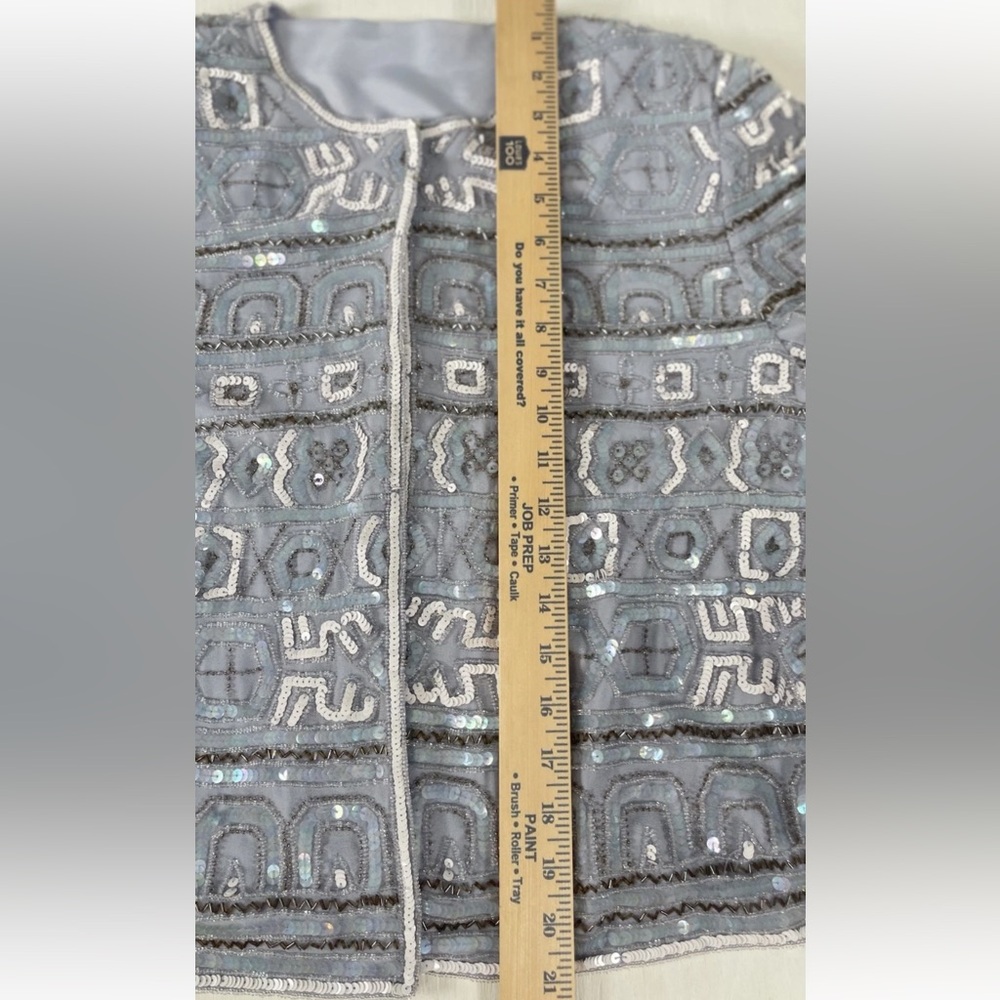 Vintage Beaded Evening wear ladies sequined jacket Coat Blazer Sky Blue Amazing - Picture 9 of 16
